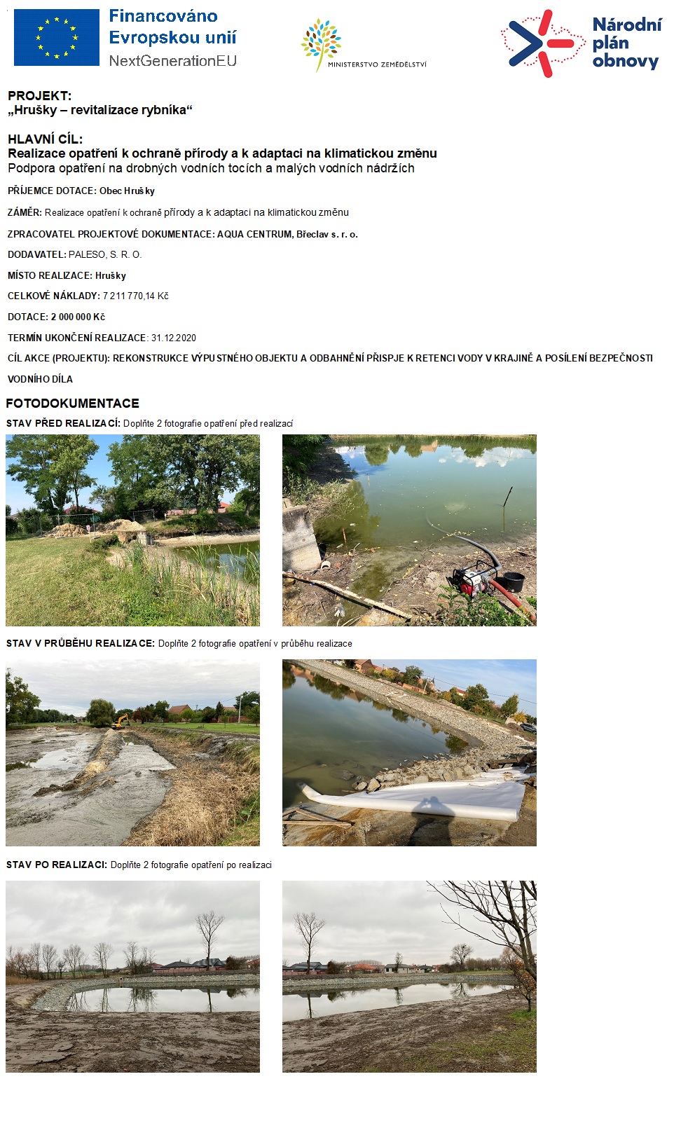Publikace revitalizace rybníka
